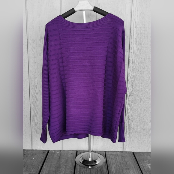 VINCE CAMUTO Purple Ribbed Top, Size Large - Picture 2 of 5